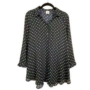 CAbi‎ Martini Blouse S Blue Green White Print Button Up Top Boho Workwear